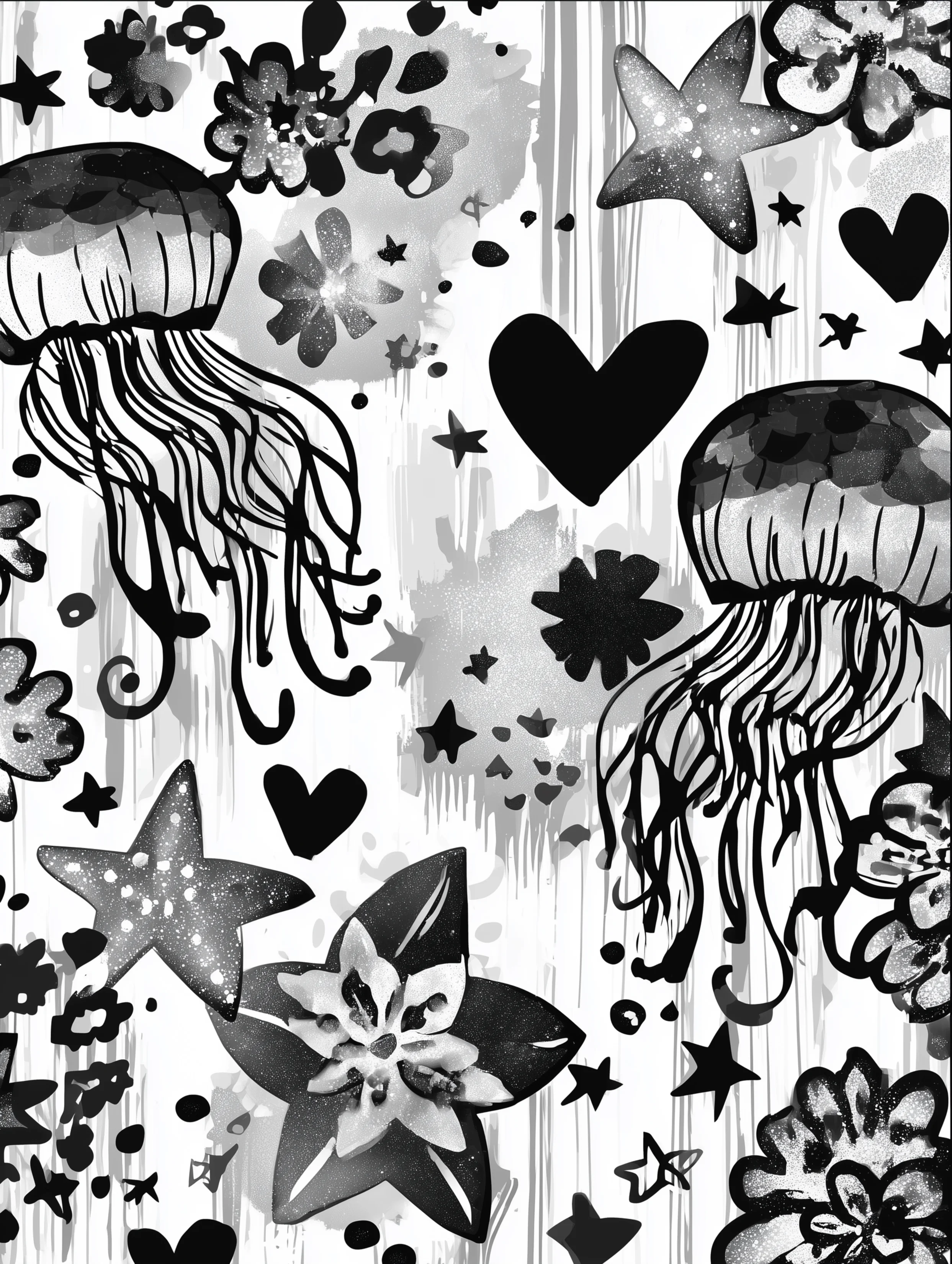 Free printable jellyfish coloring page for adults featuring playful jellyfish doodles and stars